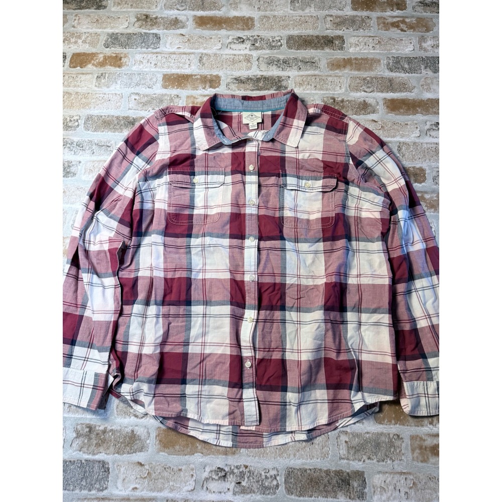 St Johns Bay XL Plaid Button Down Shirt Burgundy Red Cotton Long Sleeve